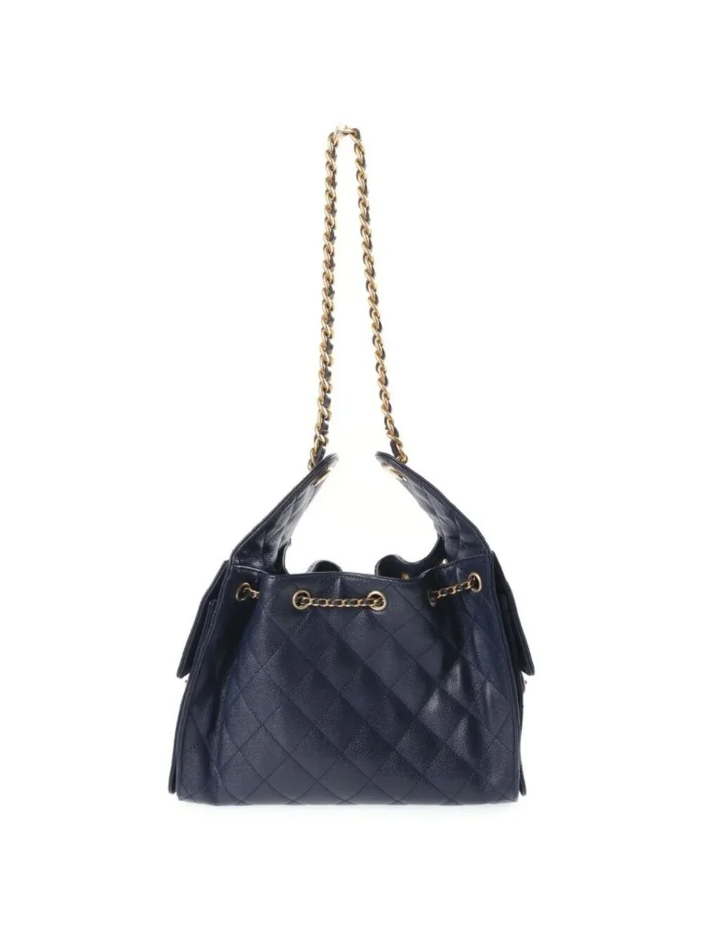 Chanel 25 Chain Bag Navy Caviar Leather Plate Gold
